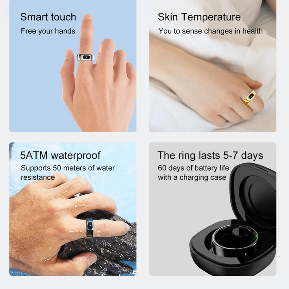 Smart Ring Men Women Temperature Health Monitor 5ATM Waterproof Music Video Control Sports Modes Rings Finger VS R02 R06 R09