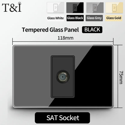 T&I US Standard 118 Wall Outlet with Switch, Tempered Glass Panel, USB and Type-C Charging Ports