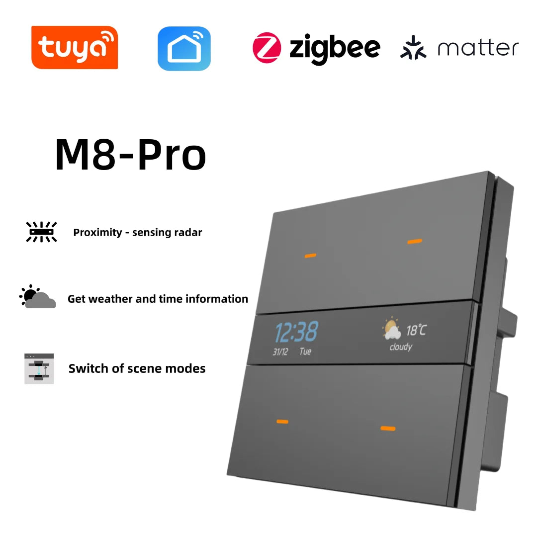 M8Pro smart home switch, home automation, scene mode switching, four - way relay, proximity - sensing radar