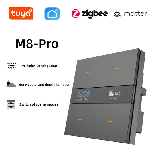 M8Pro smart home switch, home automation, scene mode switching, four - way relay, proximity - sensing radar