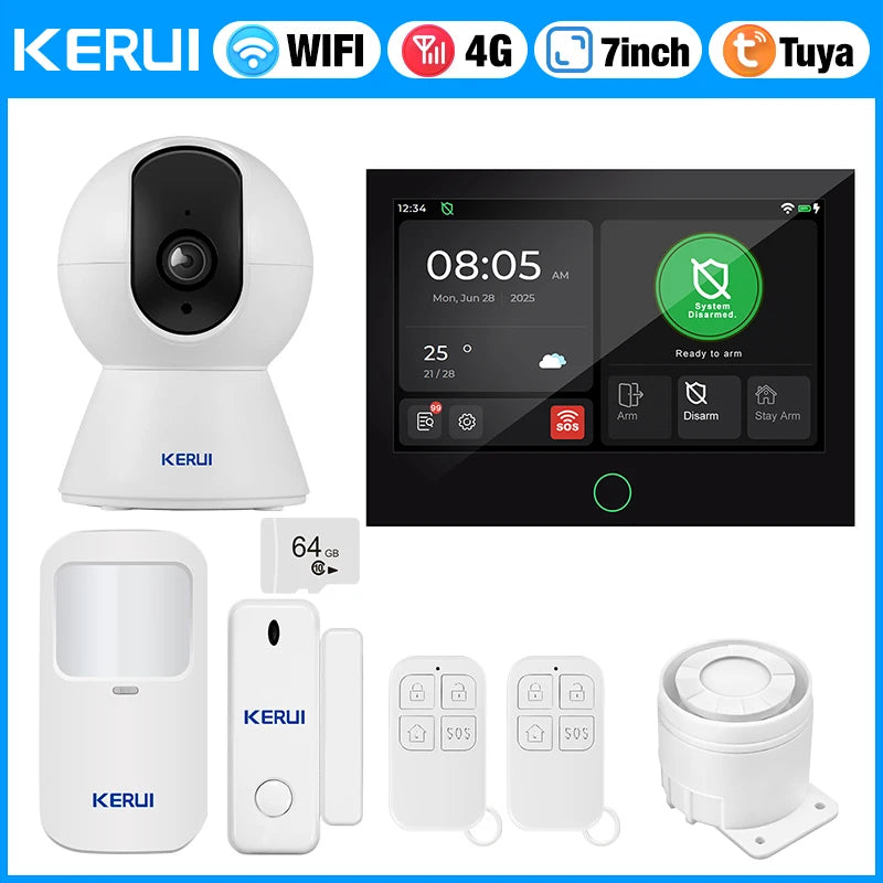 KERUI 7 Inch Touch Screen Home Alarm System WiFi+ 4G Alarm Security System for Home with Siren Tuya Smart App Motion Sensor G70