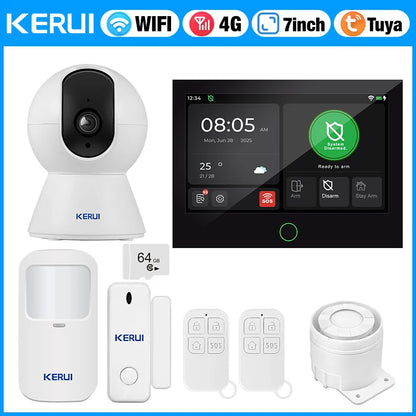 KERUI 7 Inch Touch Screen Home Alarm System WiFi+ 4G Alarm Security System for Home with Siren Tuya Smart App Motion Sensor G70