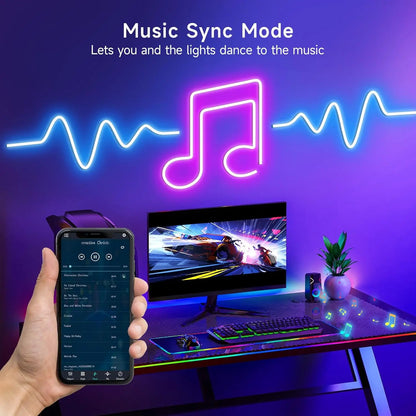 20M LED RGBIC Neon Rope Lights, 24V Music Sync App/Remote Control DIY Rope Light, 50ft LED Light Addressable Strip Gaming Room