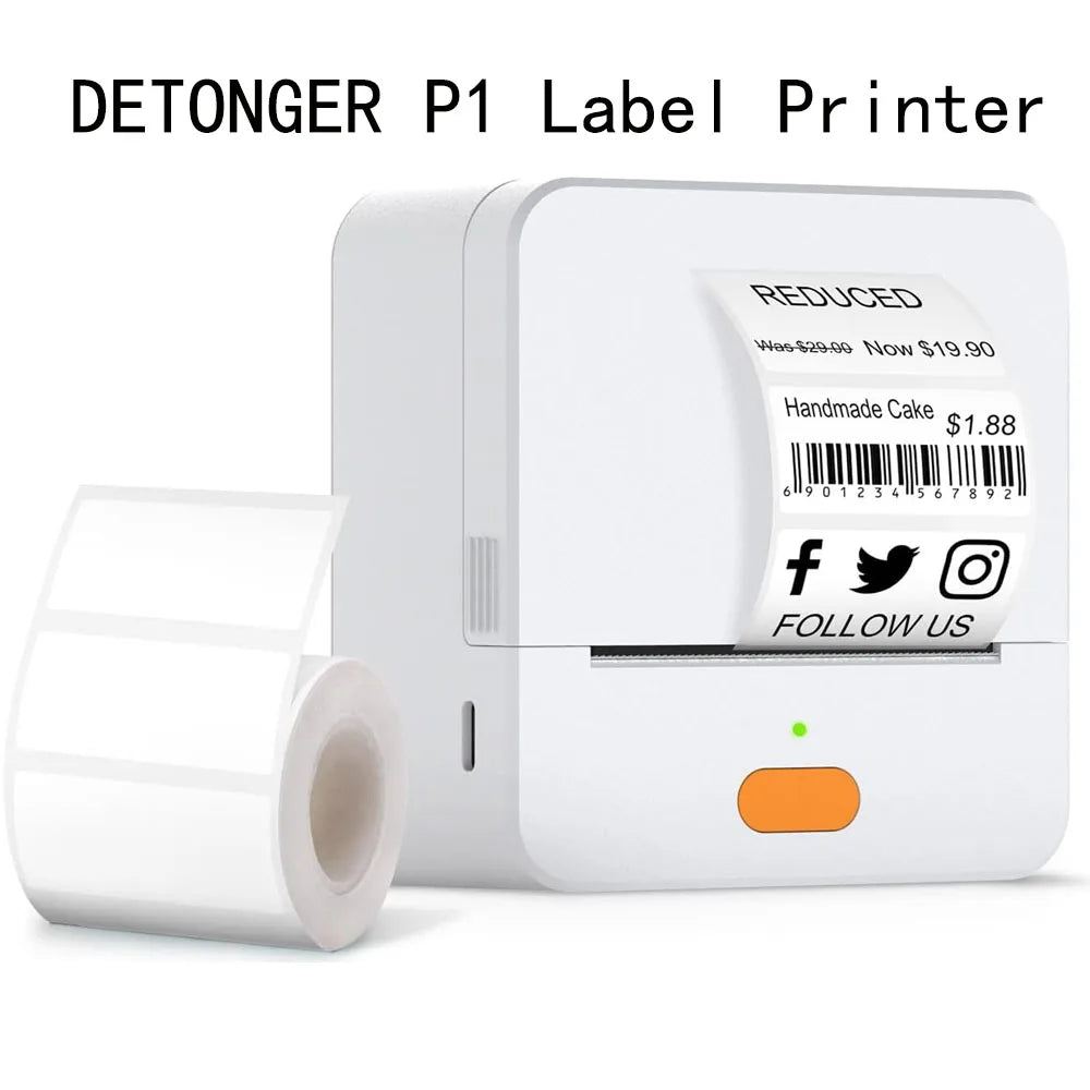 DETONGER P1 Label Maker Machine and Tape Portable Wireless Connection Label Printer Multiple Templates for Phone Pad Office Home