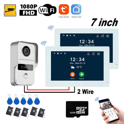 1080P Video Intercom Wifi 7/10 Inch Monitor Kit for Apartment System Home Security 2 Wire Doorbell Card Swipe Private House Tuya