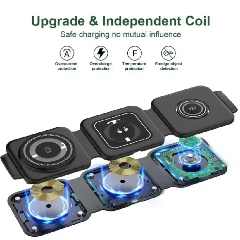 3-in-1 Charging Station Foldable Wireless Charger For Magsafe iPhone 16/15/14/13/12 Apple Watch 10/9/8 AirPods Pro Fast Chargers