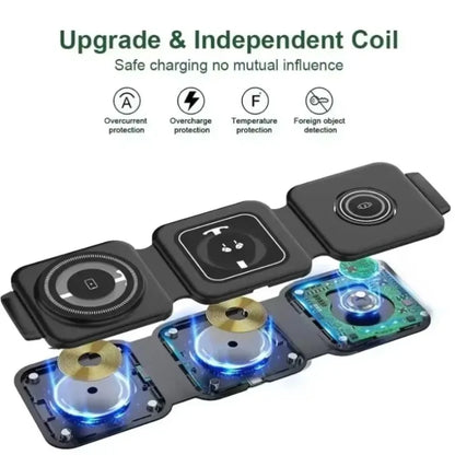 3-in-1 Charging Station Foldable Wireless Charger For Magsafe iPhone 16/15/14/13/12 Apple Watch 10/9/8 AirPods Pro Fast Chargers