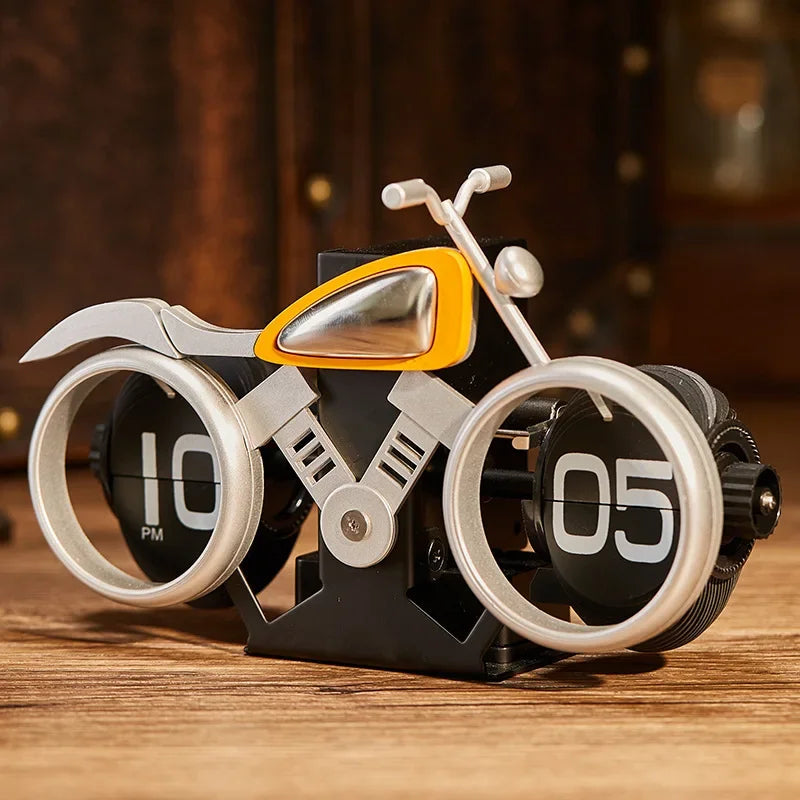 Motorcycle Style Flip Clock Creative Desktop Pendulum Clock Decoration American Mechanical Motobike Clock