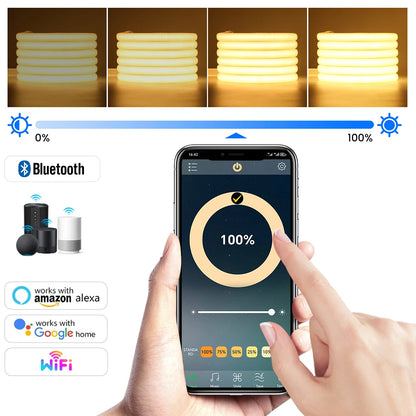 WIFI Bluetooth 220V Dimmable COB LED Strip Light Wall Touch 23key Remote 750W Controller 288LEDs Waterproof Flex Lamp Home Decor