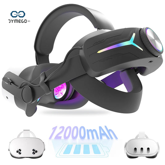 Headband with RGB Lighting 12000mah Rechargeable Battery Compatible with Meta Quest 3/3S Gaming Headband VR Accessories