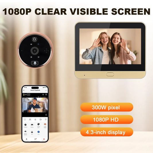 Elecpow Tuya Smart wifi Doorbell With Ring bell 4.3Inch 1080P Digital Door Peephole Camera PIR Night Vision Motion Detection