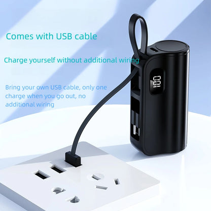 3/1 Capsule Power Banks 5000mah Mini Charging Emergency Tail Plug 22.5w Mobile Shared Powerbank Built-in Cable/invisible Bracket