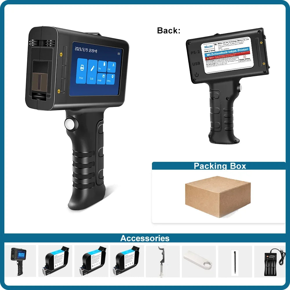 Willita 12.7mm Handheld Inkjet Printer Gun | Portable Plastic Surface Coding for Expiry Dates, Batch Numbers, QR/Barcode & Logos