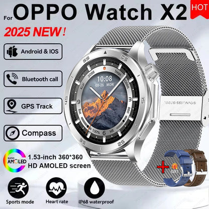 2025 New WATCH X Upgrade Smart Watch Men Watch X2 AMOLED HD Screen Bluetooth Call GPS Trajectory  Heart Rate Compass SmartWatch