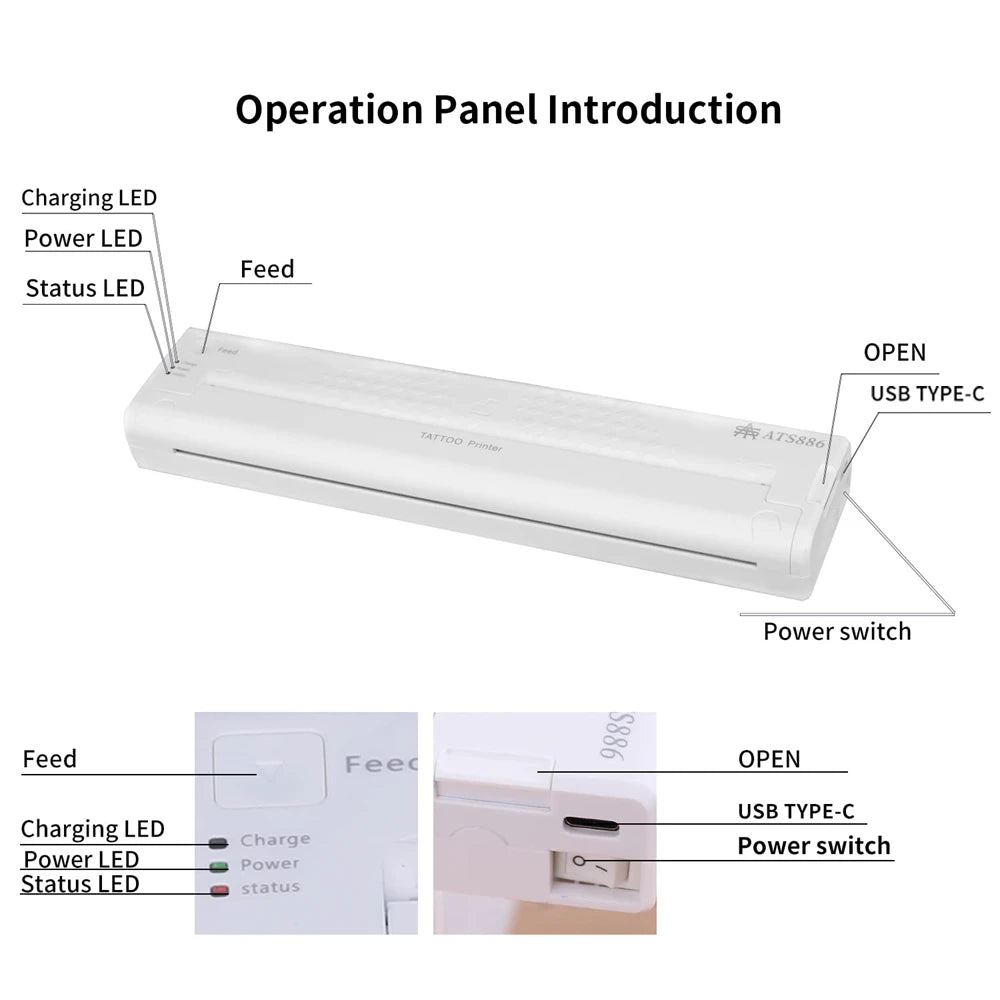 Yilong Portable Thermal Tattoo Transfer Printer Machine Bluetooth Smart Network Stencil Maker Line Drawing Photo Printing Copier