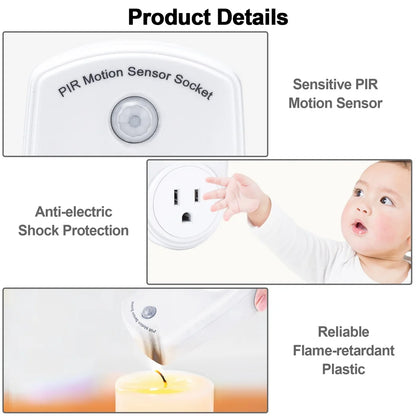 4Pcs Motion Sensor Outlets PIR Motion Sensor Light Plug In Outlet Indoor Light Control Smart Socket 120° Wide Angle 19.7ft Range