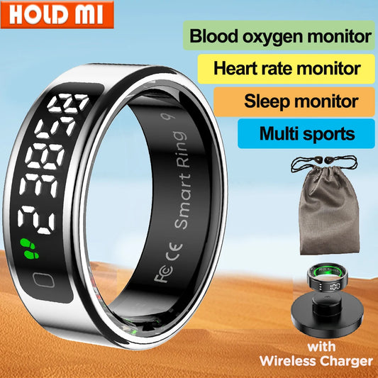 R11 Smart Ring with Display Screen and Touch Wireless Charging, Health Manager 5 ATM Waterproof For Men Women for iphone Android