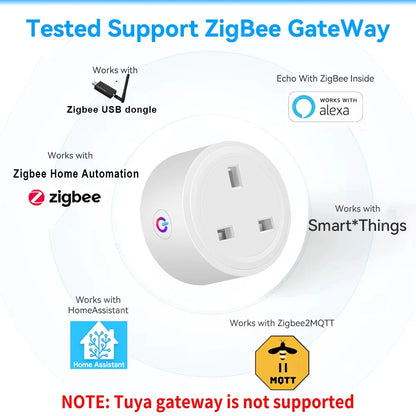 Home Assistant ZigBee Smart Plug 16A Smart Home Outlet UK Socket with Power Monitor Function APP Control Supports Alexa Z2M ZHA