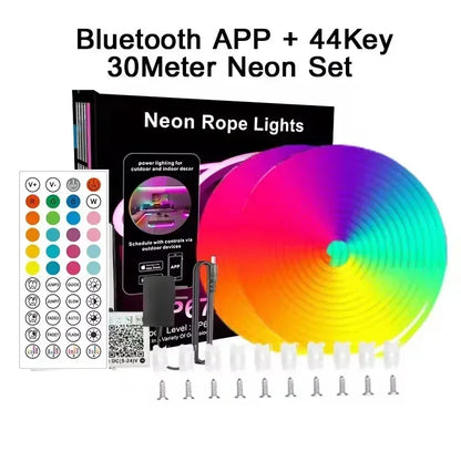 Dc 24V Rgb Neon Led Lights Strip 15M 30M 10 M 5 Meters Rgb Neon Rope Led Tape Outdoor Waterproof Bluetooth App Remote Control