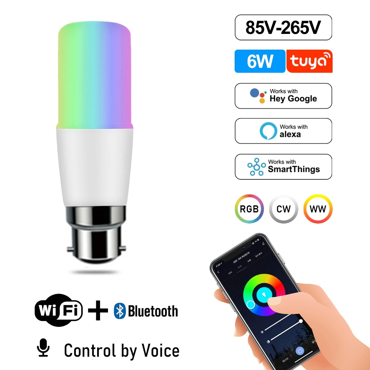 LED WIFI Smart Light GU10 Bulb 10w 6W E14 B22 E27  110V 220V Rgb Dimmable Spotlight Wifi Led Lamp Work With Alexa Google Home