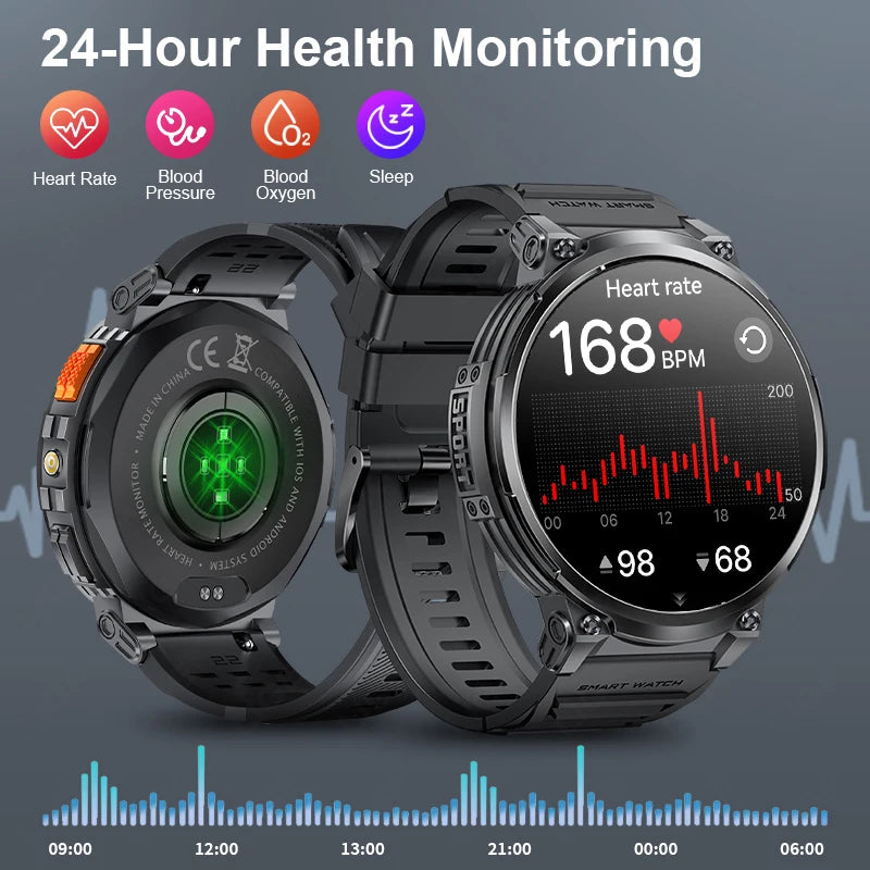 LIGE 1.85” HD Screen Smart Watch Men LED Flashlight 730mAh Large Battery Bluetooth Call Bracelet Waterproof Fitness Smartwatches