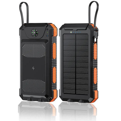 Self-wired fast charging wireless solar charging treasure 20000 mA Compass waterproof mobile power