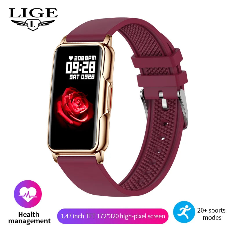 LIGE New 1.47 Inch Men Smart Watch Women Bluetooth Connected Phone Waterproof Smartwatch Music Sports Fitness Tracker Bracelet