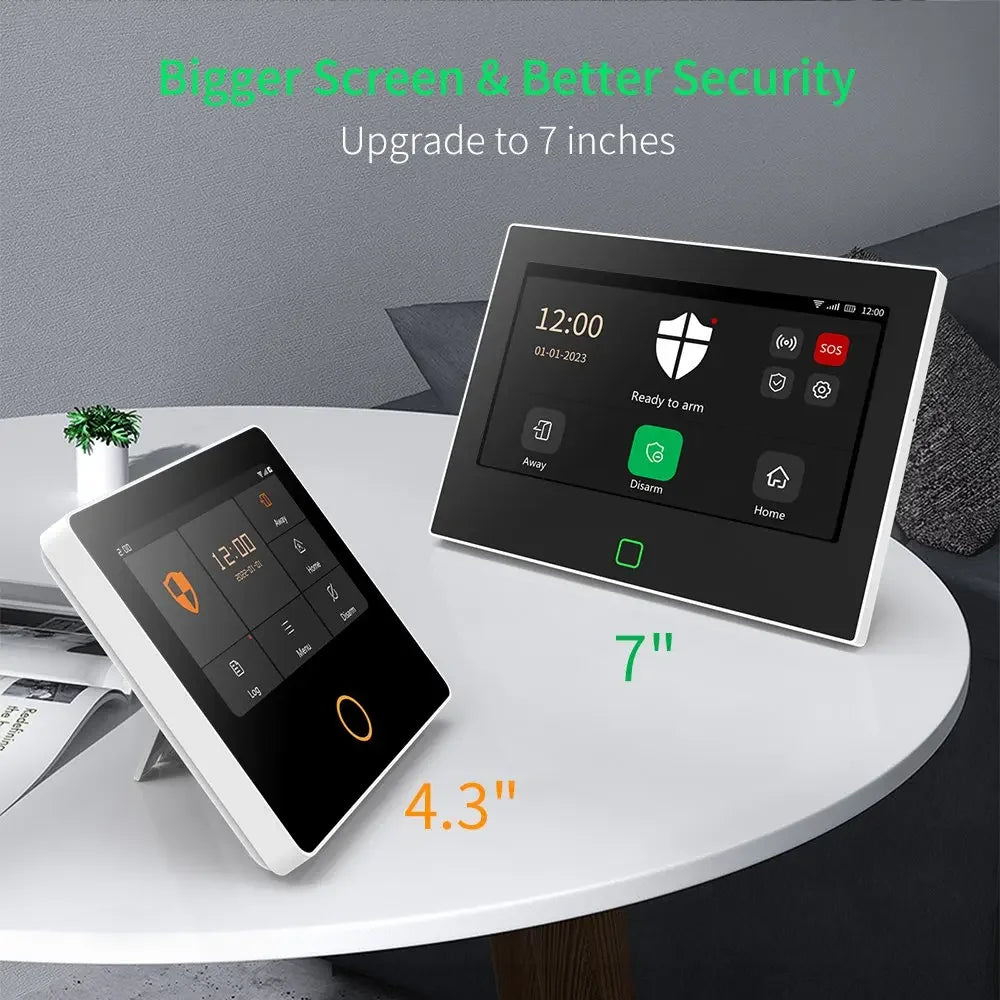 Home Alarm System 7“ Wireless WiFi 4G Tuya Smart Security Protection Kit Built-in 115dB Louder Siren 5000mAh Battery