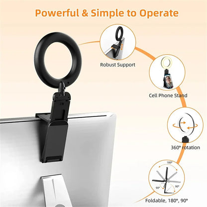 USB LED Selfie Light Clip Ring Light with Phone Holder Desktop Ring Light for Computer Laptop Video Conference Lighting Makeup