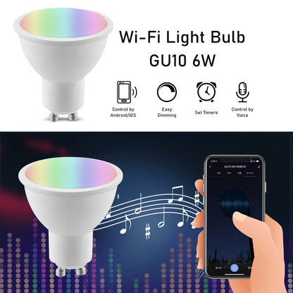 LED WIFI Smart Light GU10 Bulb 10w 6W E14 B22 E27  110V 220V Rgb Dimmable Spotlight Wifi Led Lamp Work With Alexa Google Home