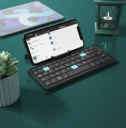 Jomaa Foldable Bluetooth Keyboard Rechargeable Keyboard Mini Folding Wireless Keyboard Aluminum Keypad With Stand For Phone