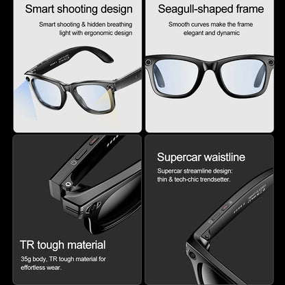 New Camera Glasses Bluetooth Smart Glasses with Camera Voice Call Music Smart Sunglasses Video Sound Record Anti-blue AI Glasses