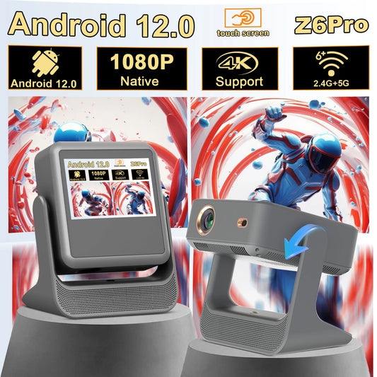 Projecteur 650 ANSI 4K HD 1080P mise au point automatique Android 12 Wifi6 BT5.2 Portable vidéo extérieure projecteur de cinéma