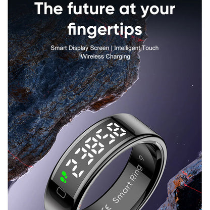 R11 Smart Ring with Display Screen and Touch Wireless Charging, Health Manager 5 ATM Waterproof For Men Women for iphone Android