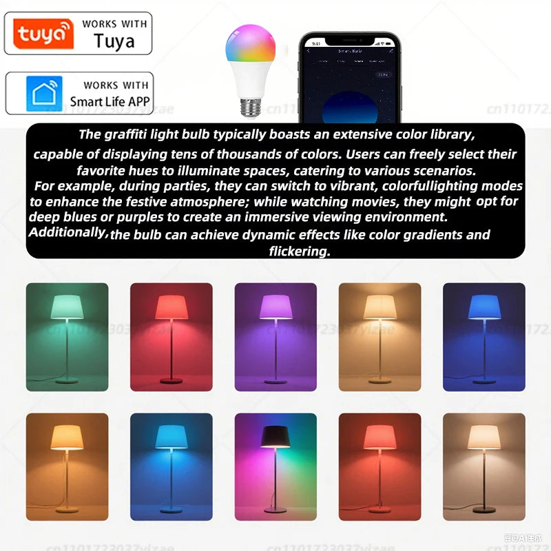 Tuya Smart WiFi LED Light Bulbs 220V 110V 10W 15W 20W E27 Alexa LED Lamp RGB Smart Life APP Google Assisatnt Voice Control