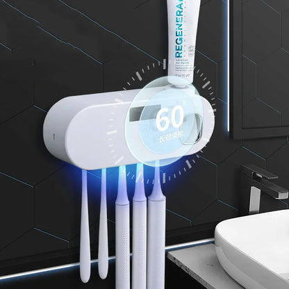 UV Toothbrush Sanitiser Holder Solar Energy Wall-mounted Sanitizing Box Toothpaste Dispenser Toothbrush Sterilizing Machine