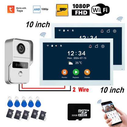 1080P Video Intercom Wifi 7/10 Inch Monitor Kit for Apartment System Home Security 2 Wire Doorbell Card Swipe Private House Tuya
