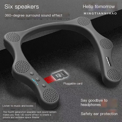 6 Loudspeakers Hang Neck Style Bluetooth Speaker HIFI Stereo Sound for Sporting Running, Micro SD Card Supported