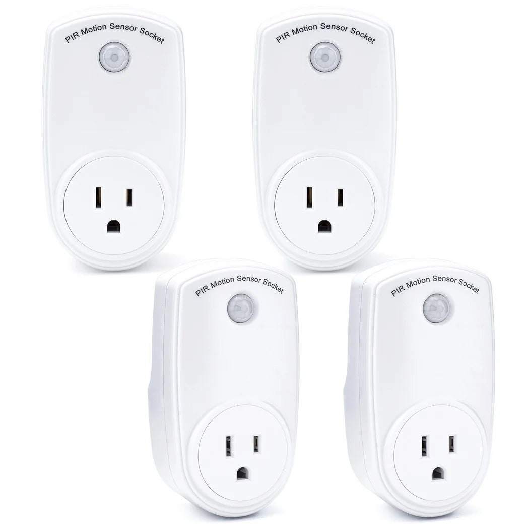 4Pcs Motion Sensor Outlets PIR Motion Sensor Light Plug In Outlet Indoor Light Control Smart Socket 120° Wide Angle 19.7ft Range