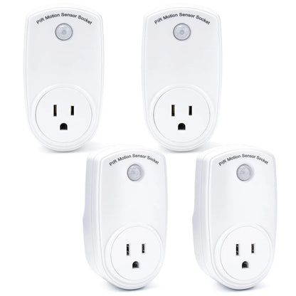 4Pcs Motion Sensor Outlets PIR Motion Sensor Light Plug In Outlet Indoor Light Control Smart Socket 120° Wide Angle 19.7ft Range