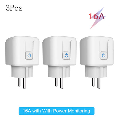 Tuya 16A,20A Smart Plug WiFi Socket EU Power Monitoring Timing Function Works with Alexa, Google Home, Alice, Smart Life Home