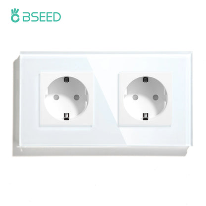 BSEED EU Standard USB Single Socket Touch Switch 1Gang 1Way White Crystal Sensor Wall Light Switch Power Double Sockets Outlets