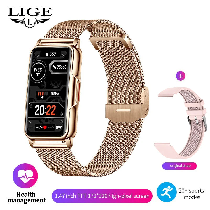 LIGE New 1.47 Inch Men Smart Watch Women Bluetooth Connected Phone Waterproof Smartwatch Music Sports Fitness Tracker Bracelet