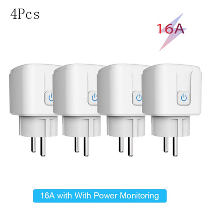 Tuya 16A,20A Smart Plug WiFi Socket EU Power Monitoring Timing Function Works with Alexa, Google Home, Alice, Smart Life Home