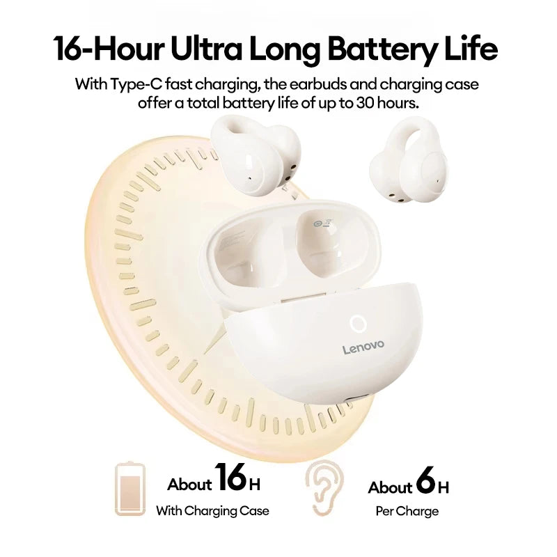 New Lenovo LP25 OWS Wireless Bluetooth Ear Clip Headphones Long Battery Life Gaming Headset HIFI Surround Sound Earbuds With Mic