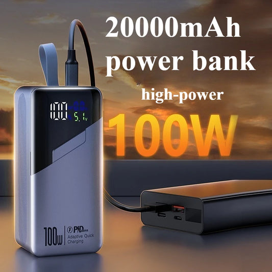 100W Power Bank 20000mAh External Battery Capacity Fast Charging Portable Charger Powerbank for Laptop IPhone Samsung