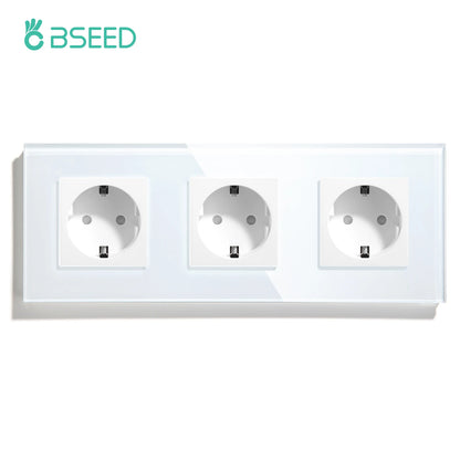 BSEED EU Standard USB Single Socket Touch Switch 1Gang 1Way White Crystal Sensor Wall Light Switch Power Double Sockets Outlets