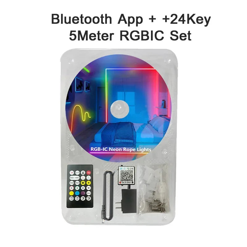 20M LED RGBIC Neon Rope Lights, 24V Music Sync App/Remote Control DIY Rope Light, 50ft LED Light Addressable Strip Gaming Room
