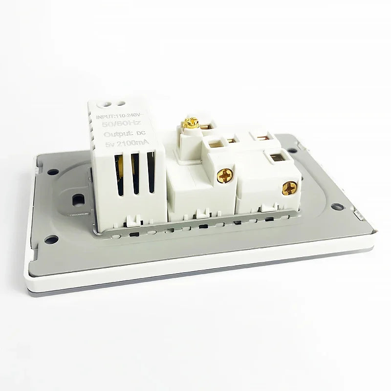 T&I US Standard 118 Wall Outlet with Switch, Tempered Glass Panel, USB and Type-C Charging Ports