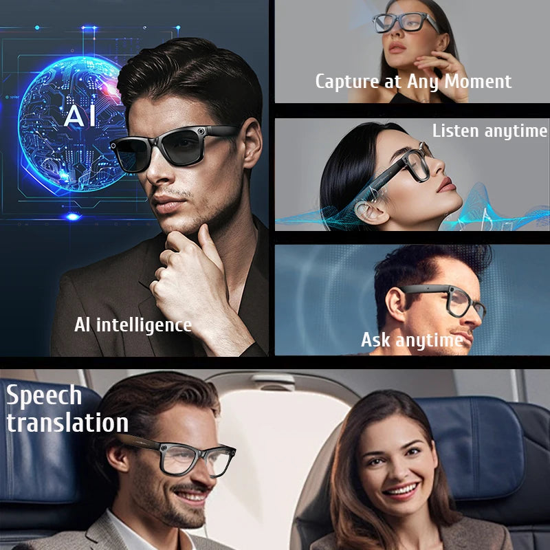 LIGE AI Smart Glasses with Camera 4GB Large Memory Touch Sport Sunglasses BluetoothCall Music Video Record Glasses For Men Women